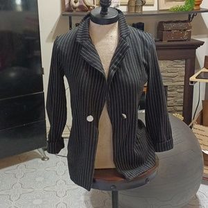 Womens pin stripe Suit blazer jacket sz Med WEAREVER b8 Black And White Casual
